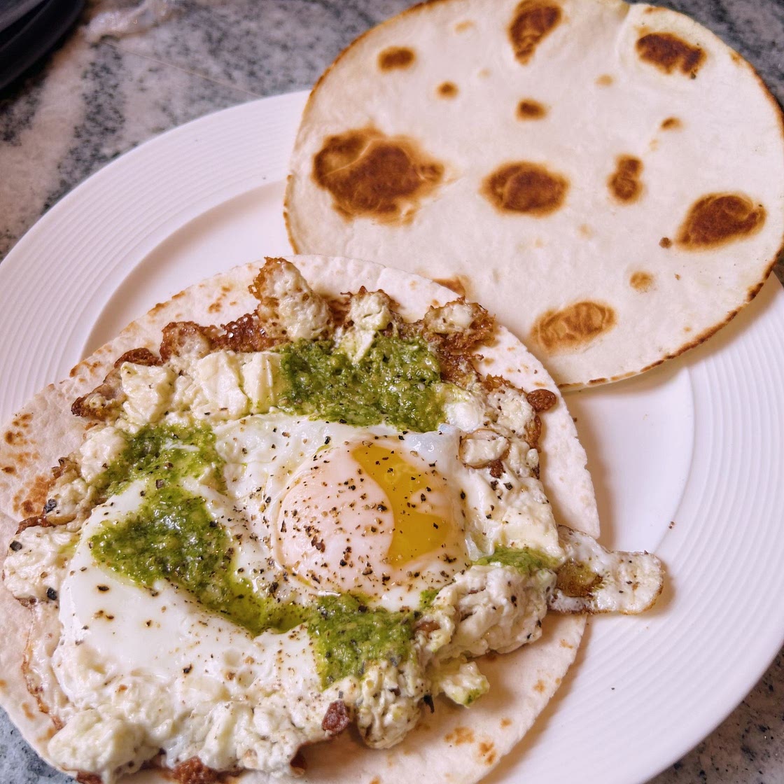 Feta Fried Pesto Eggs
