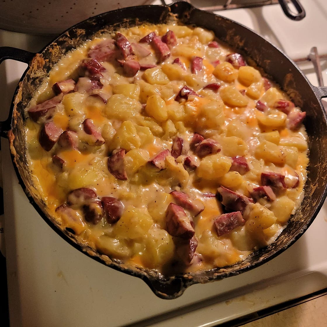 CHEESY POTATO & SMOKED SAUSAGE CASSEROLE