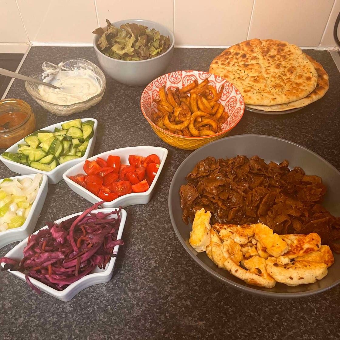 Vegetarian halloumi gyros kebabs 