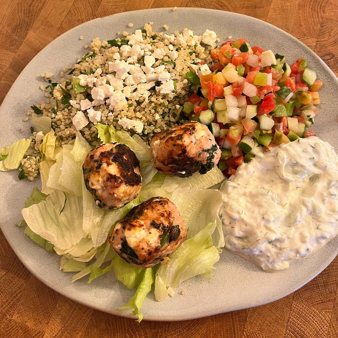 Spinach & Feta Turkey Meatballs with Herbed Quinoa