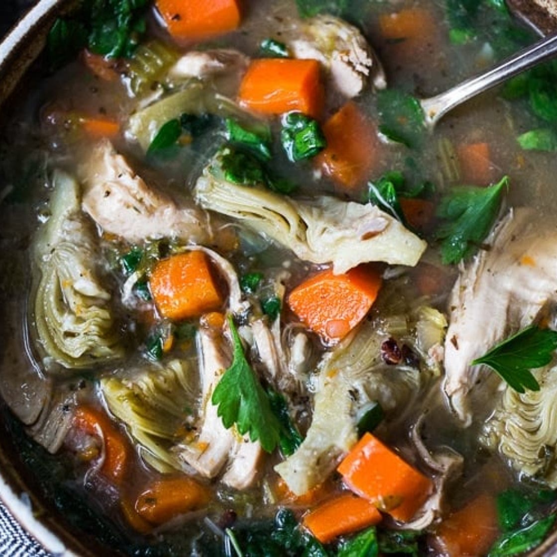 Chicken Wild Rice Soup with Artichoke Hearts