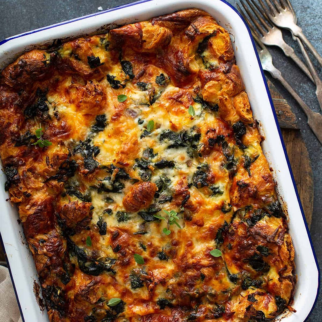 Spinach and Cheese Croissant Strata