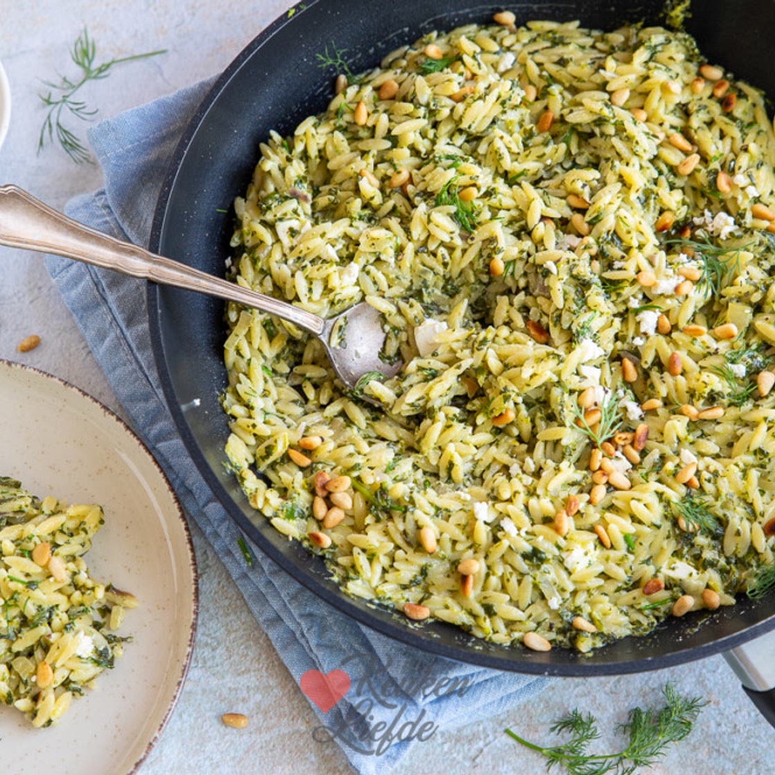 Orzo met spinazie en feta