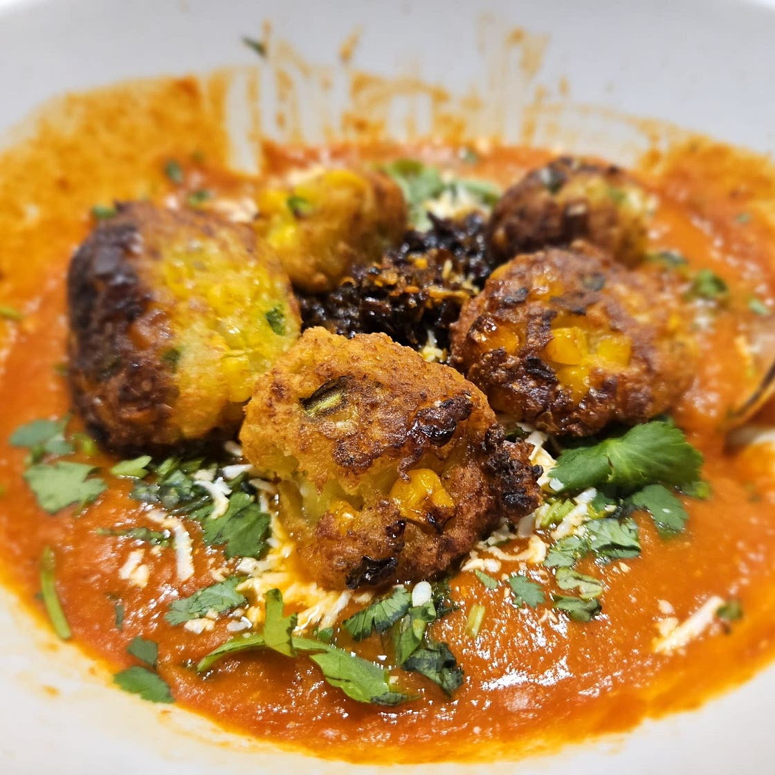 Sopa Tarasca (Pinto Bean Soup) with Jalapeño Corn Fritters