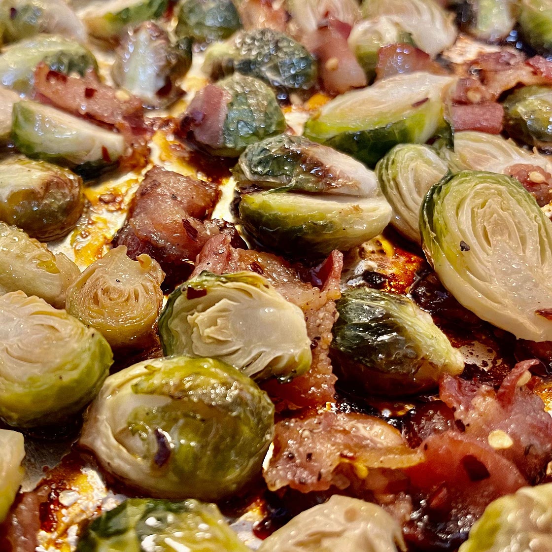 Maple Roasted Brussels Sprouts with Bacon