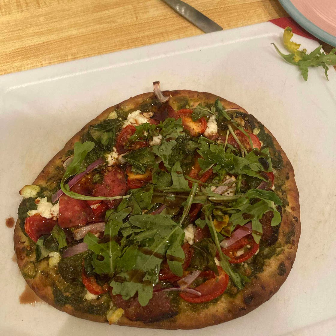 easy goat cheese pesto flat bread