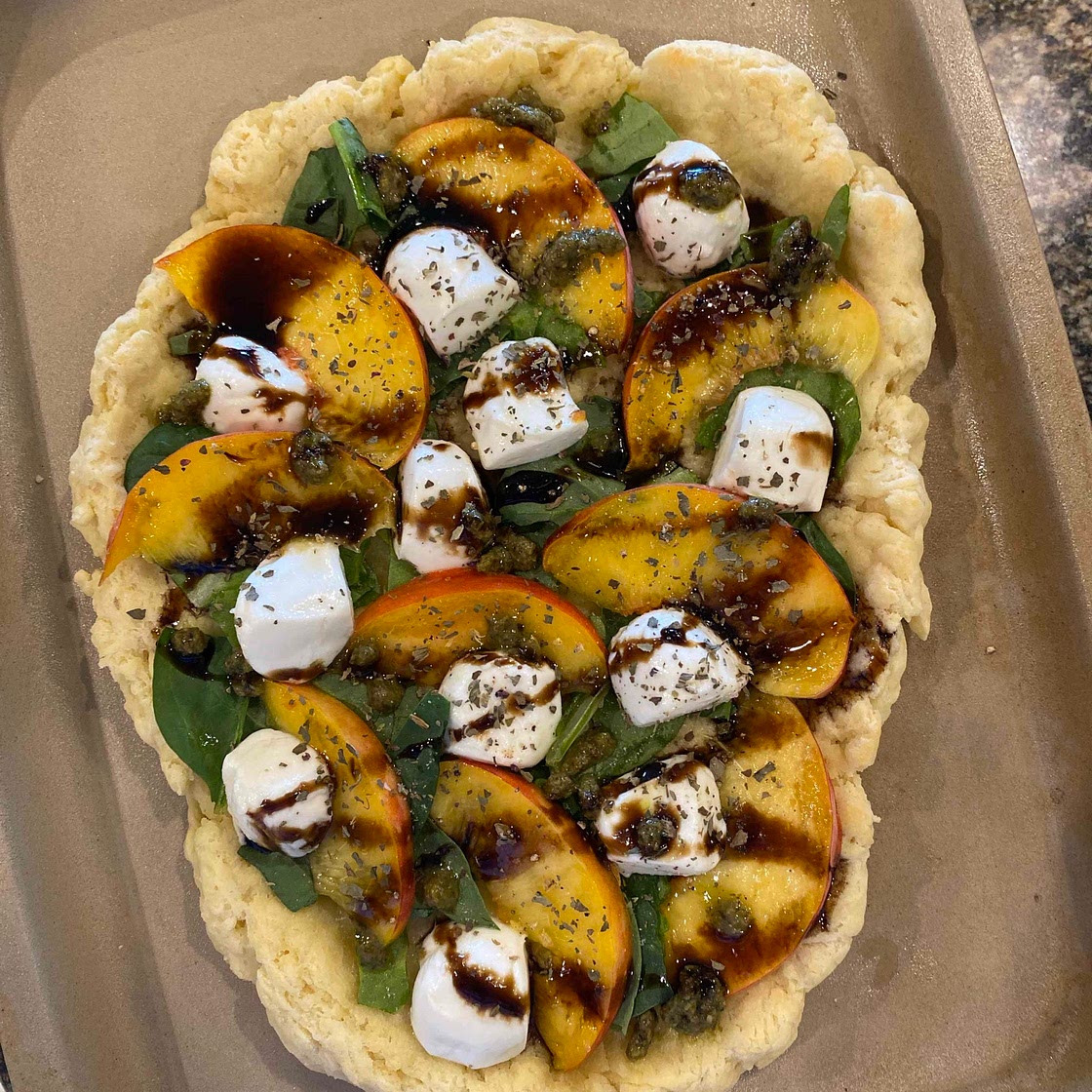 Peach, Basil, Balsamic Flatbread 