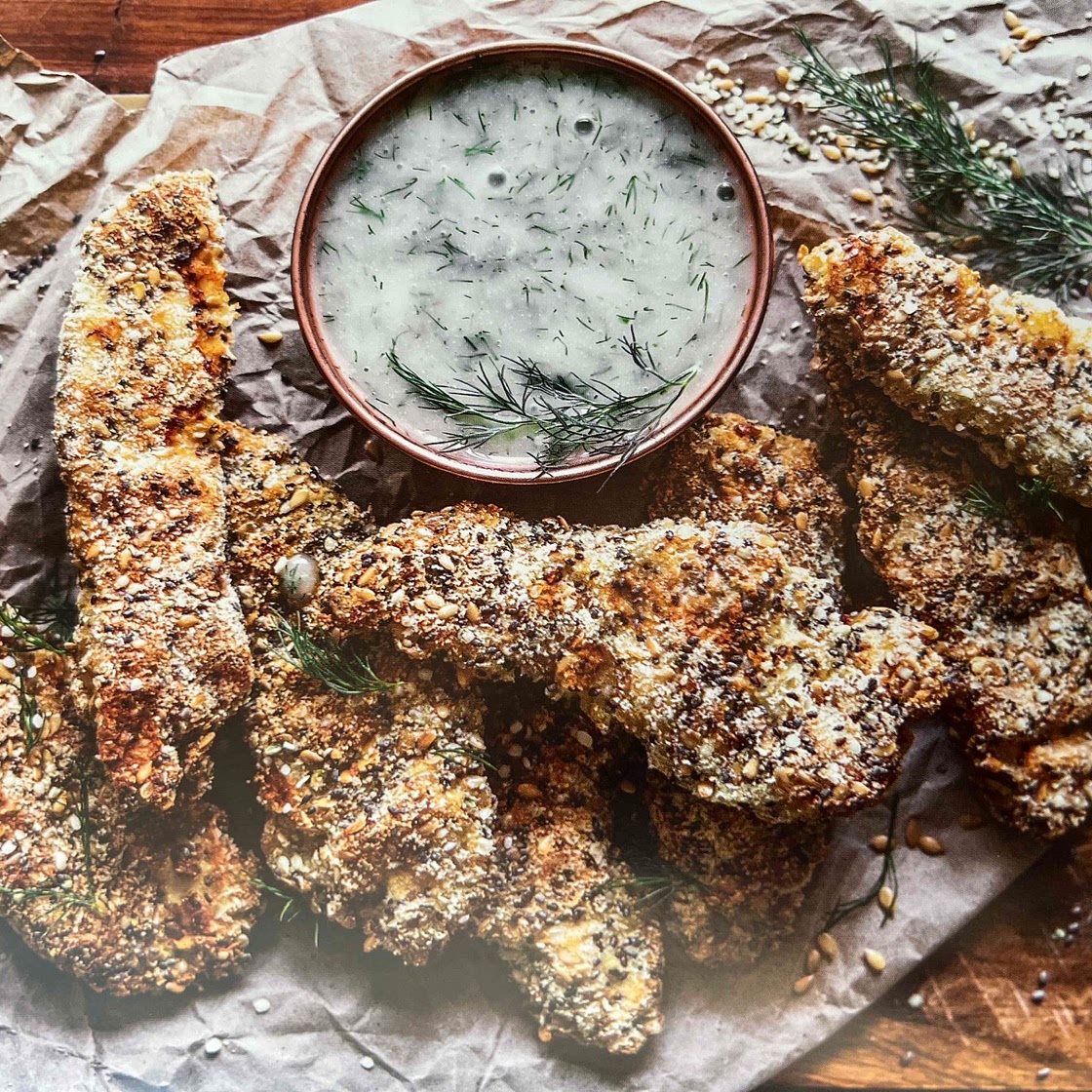 Super-seeded Chicken Tenders with Honey Dill Dip