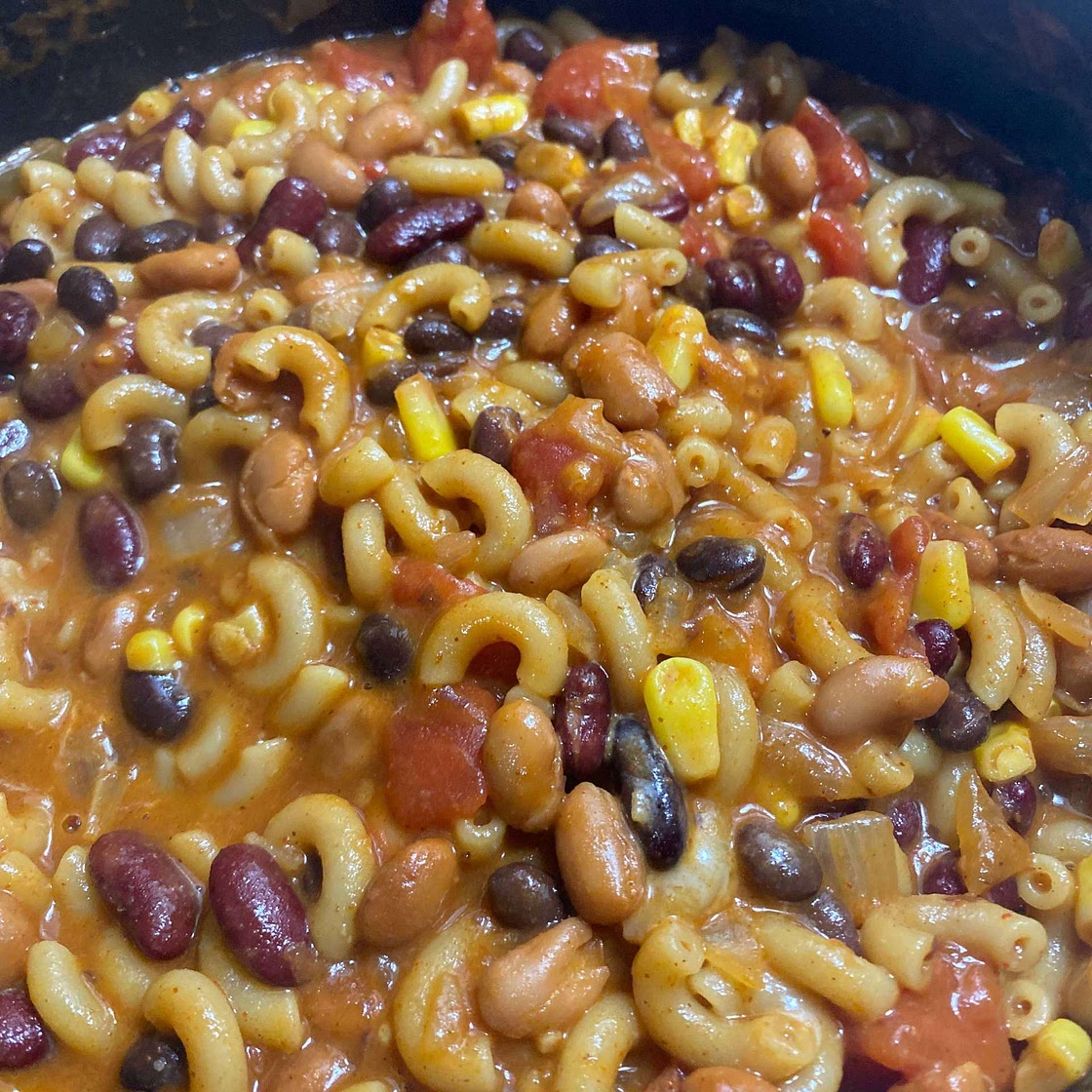 One Pot Cheesy Vegetarian Chili Mac