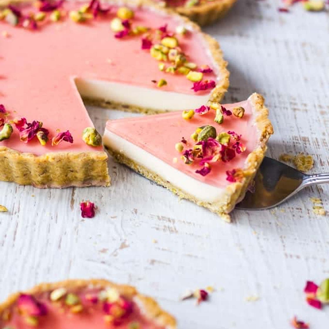 Pistachio Rose Panna Cotta Tart