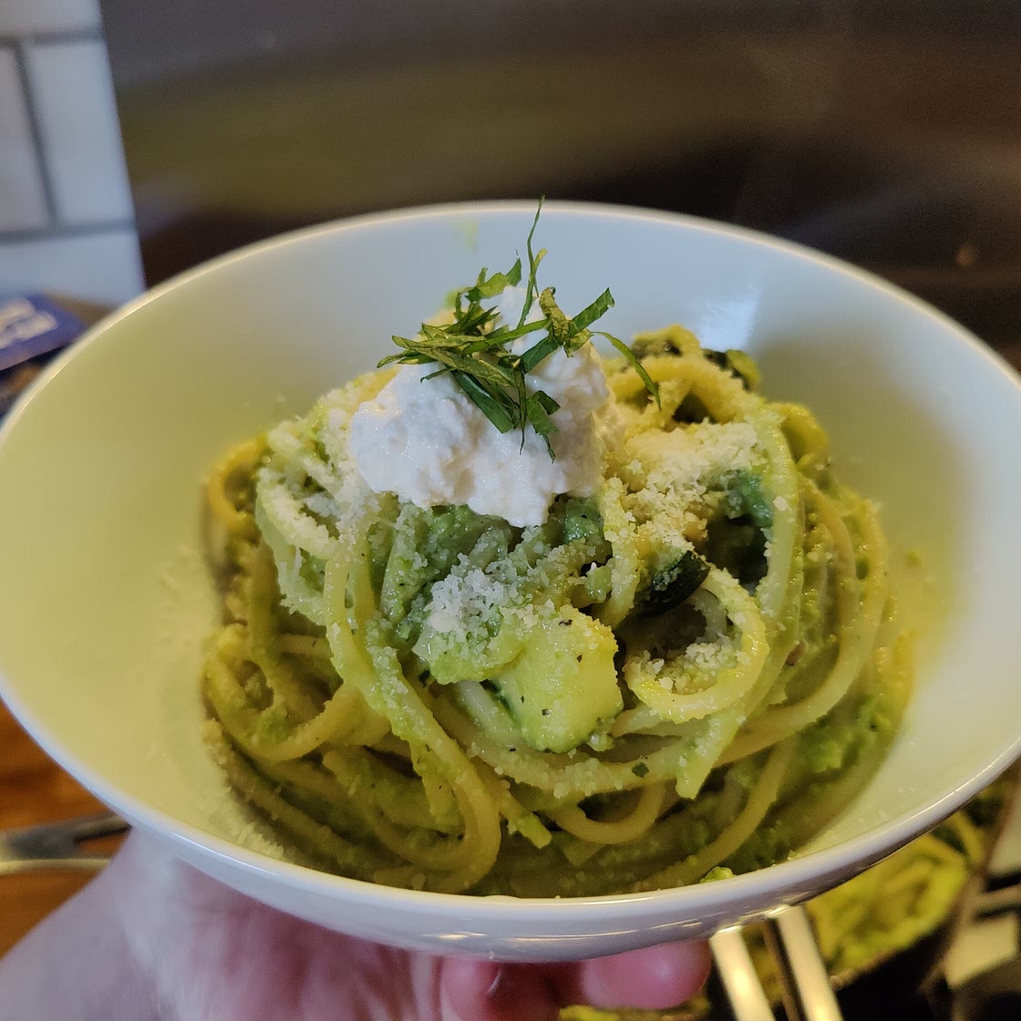 Mint, pea & courgette pasta