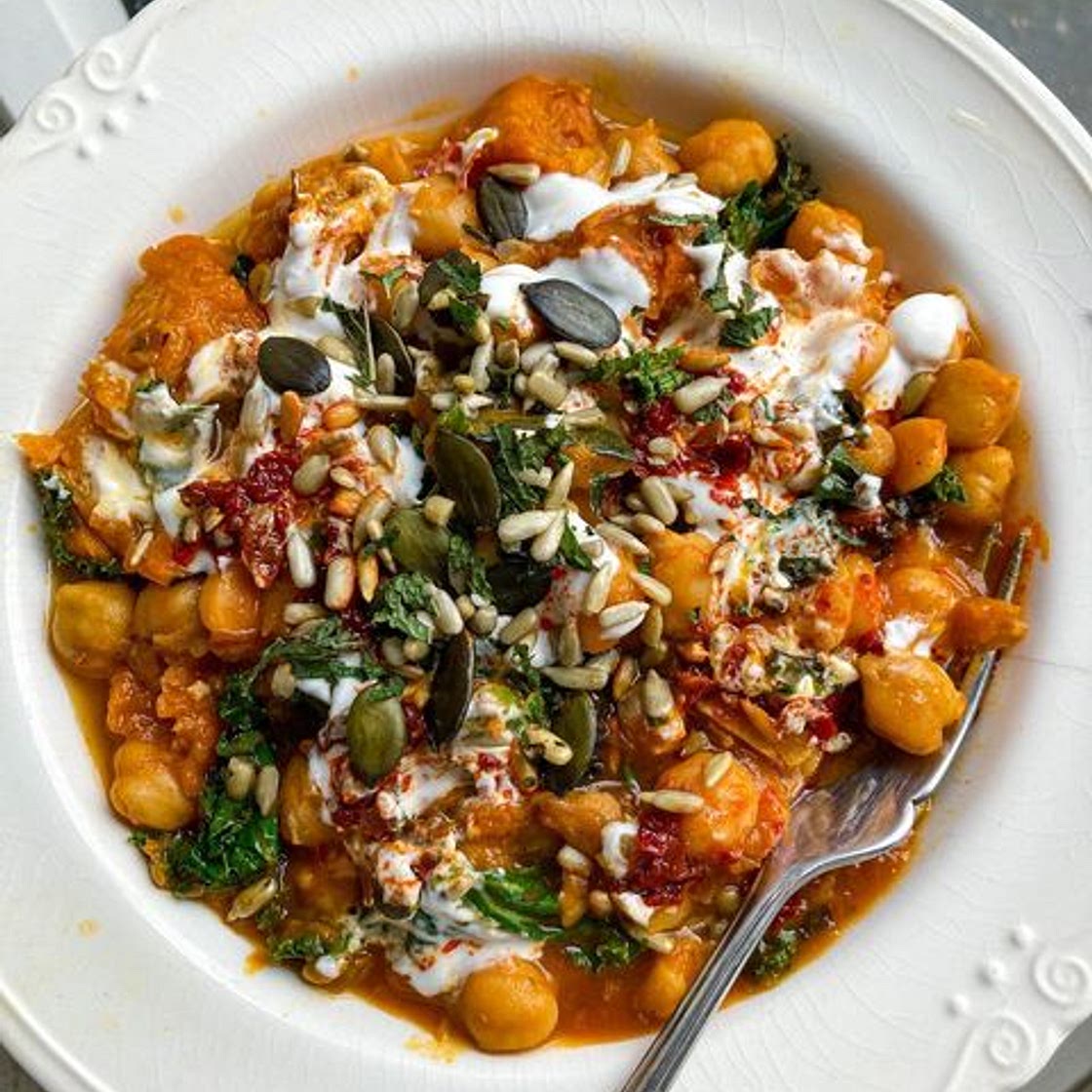 Squash, chickpea, kale stew