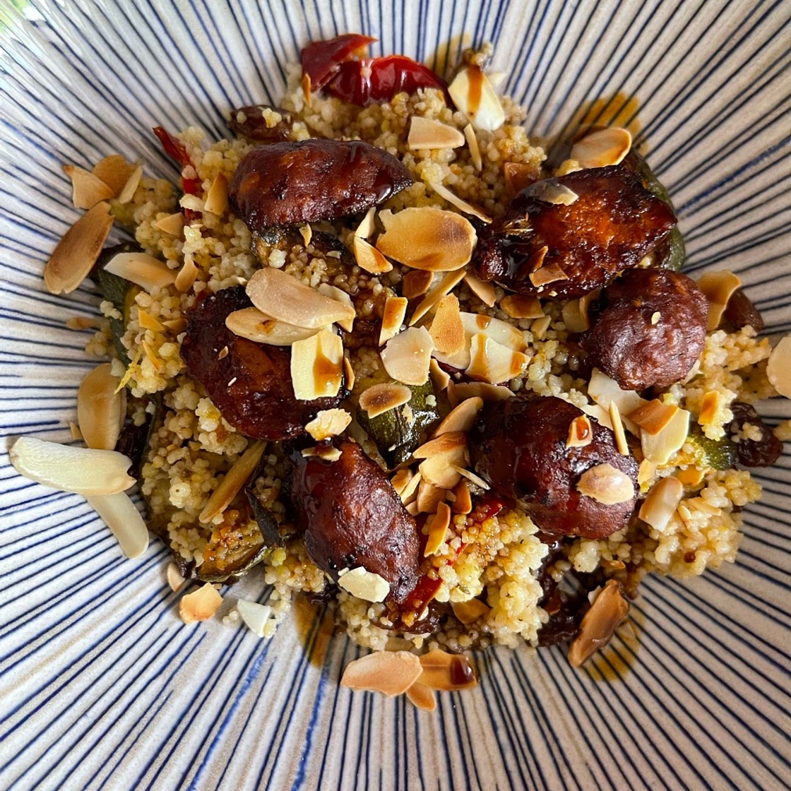 Air fryer Roasted Vegetable and Chorizo Moroccan Couscous