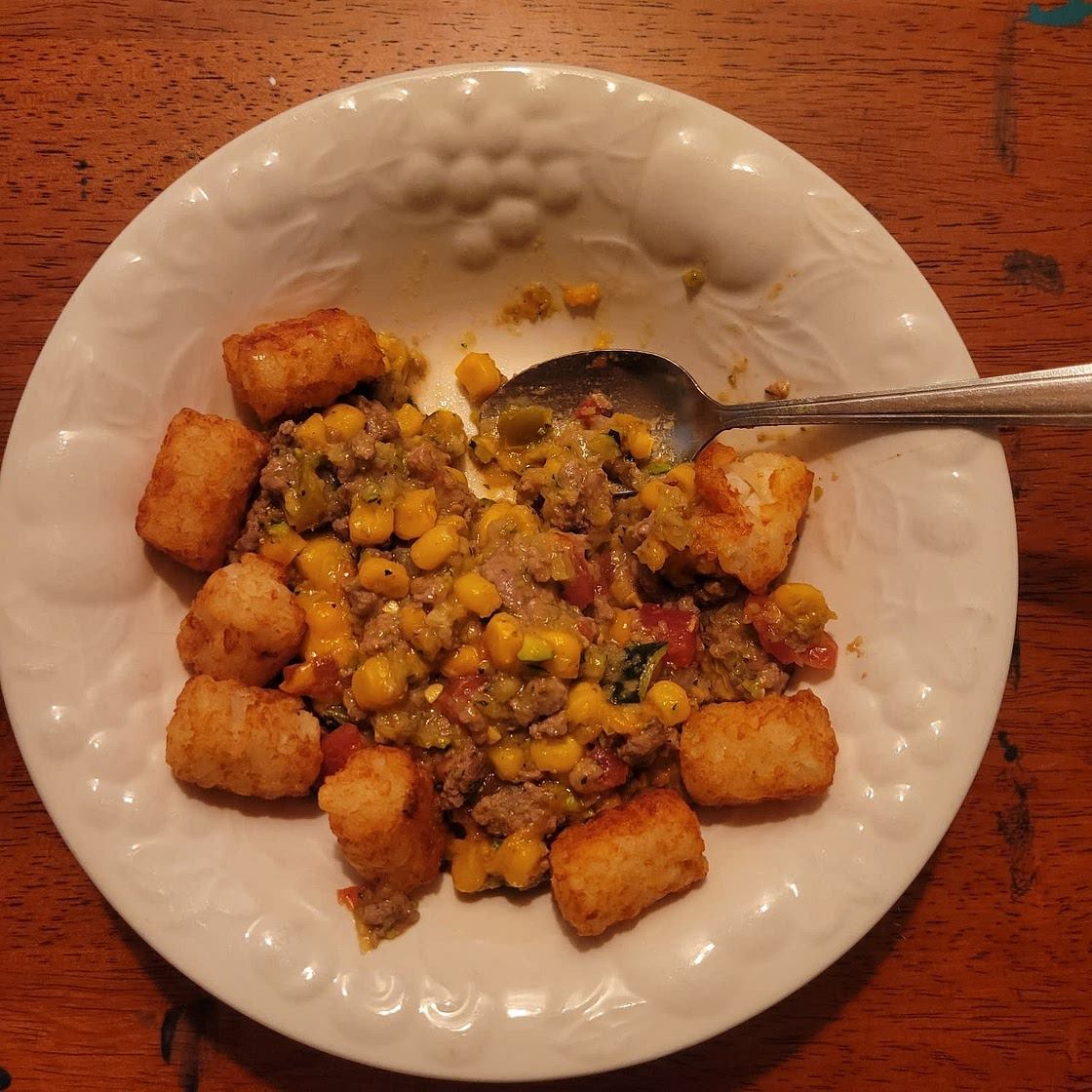 Tater Tot Casserole with Beef, Corn & Zucchini