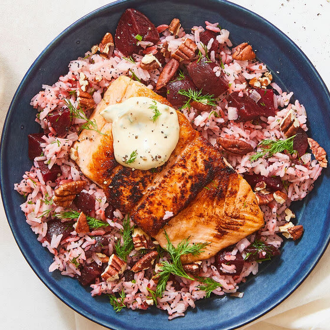 Salmon with Roasted Beet Rice Pilaf