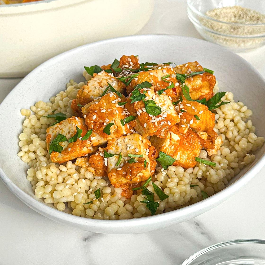 Sticky & Spicy Garlic Harissa Tofu