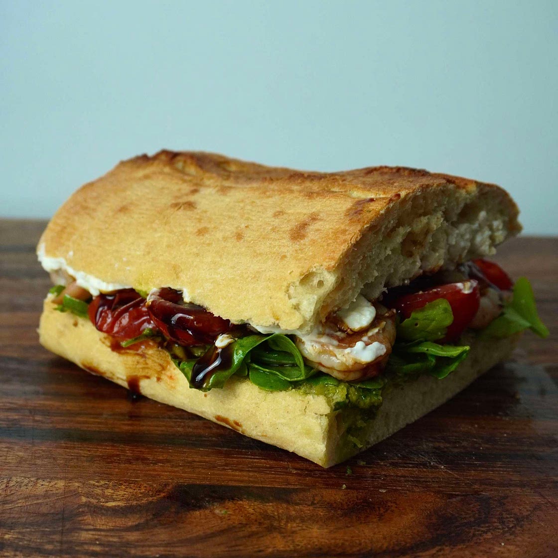 Pesto prawn sandwich