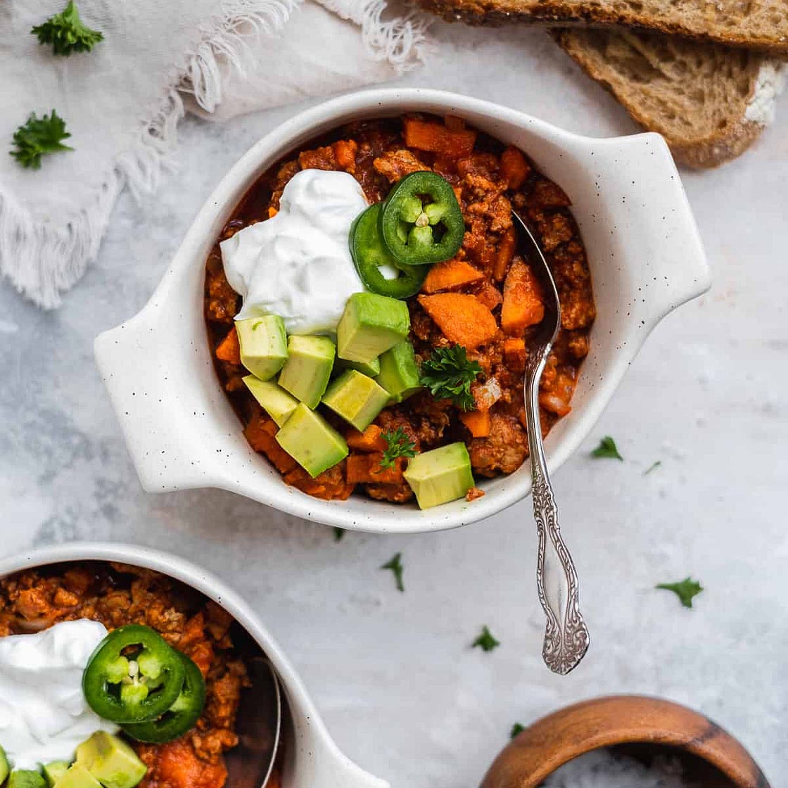 Cozy Beanless Sweet Potato Turkey Chili