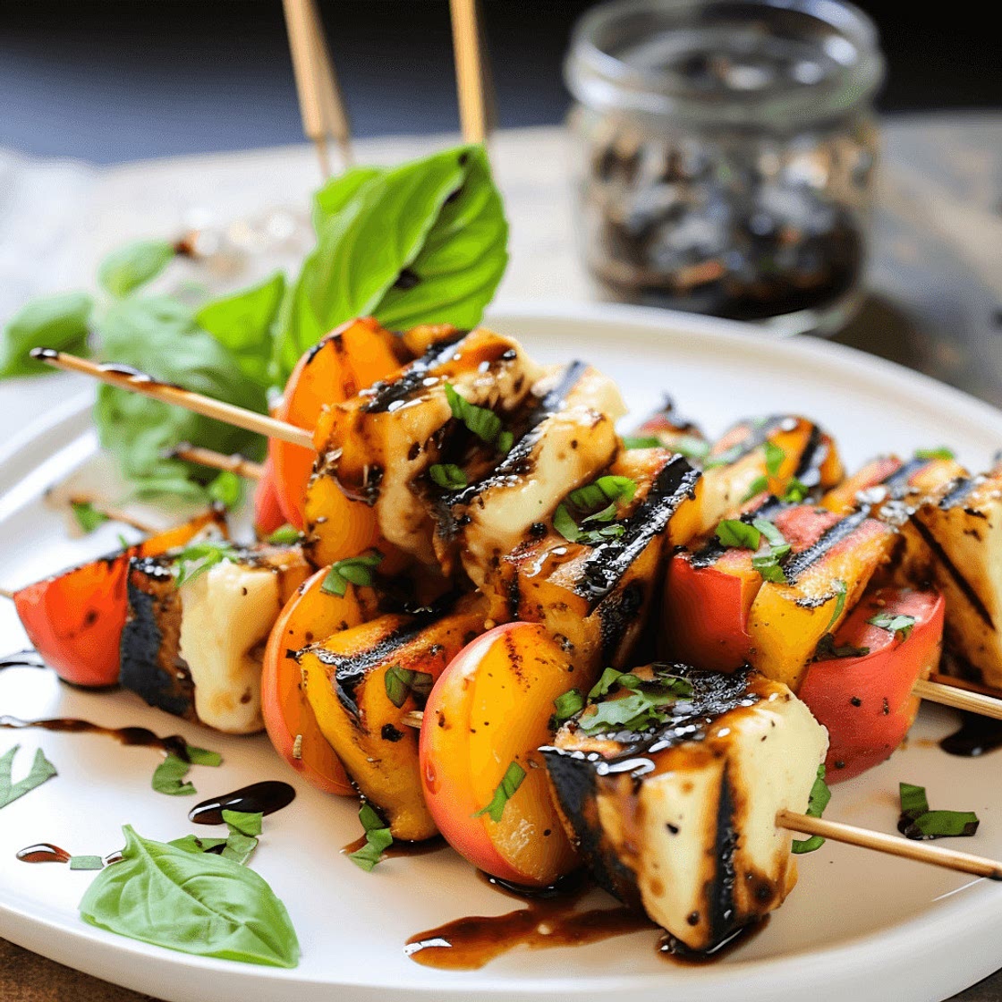 Grilled Peach and Halloumi Skewers