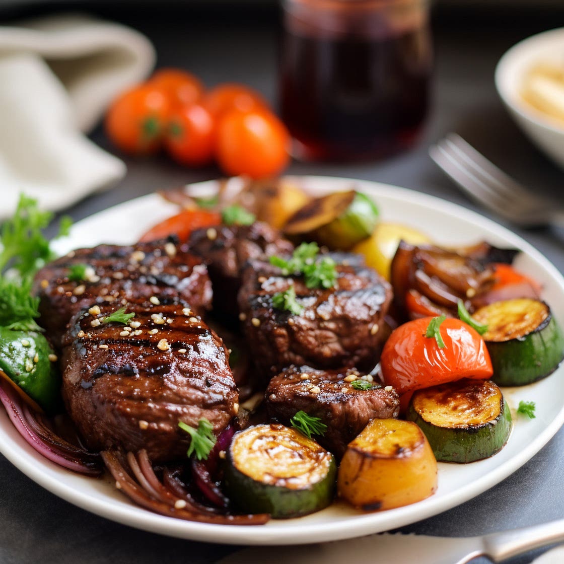 Balsamic Glazed Beef Medallions with Roasted Vegetables
