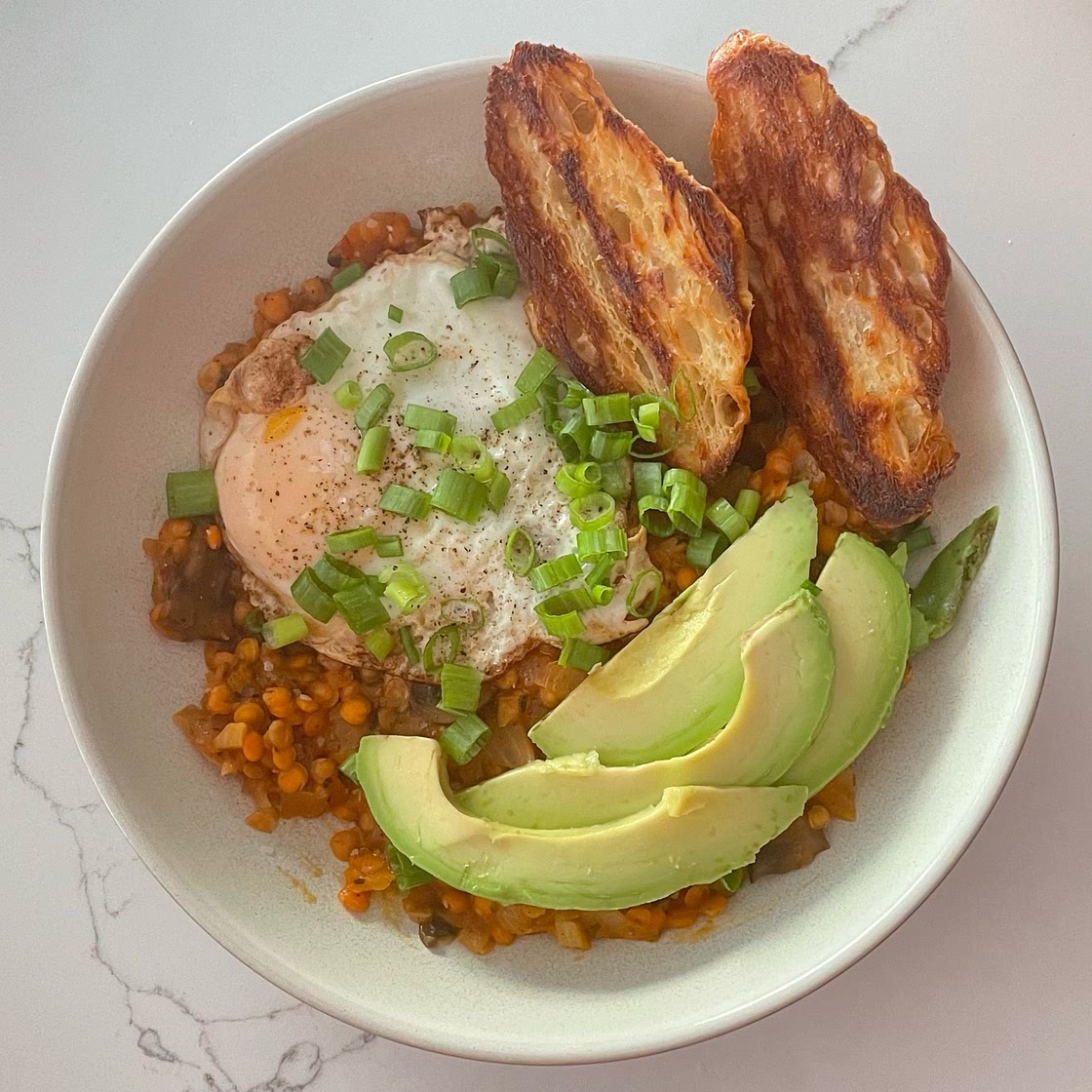 Breakfast Lentils with Poached Eggs