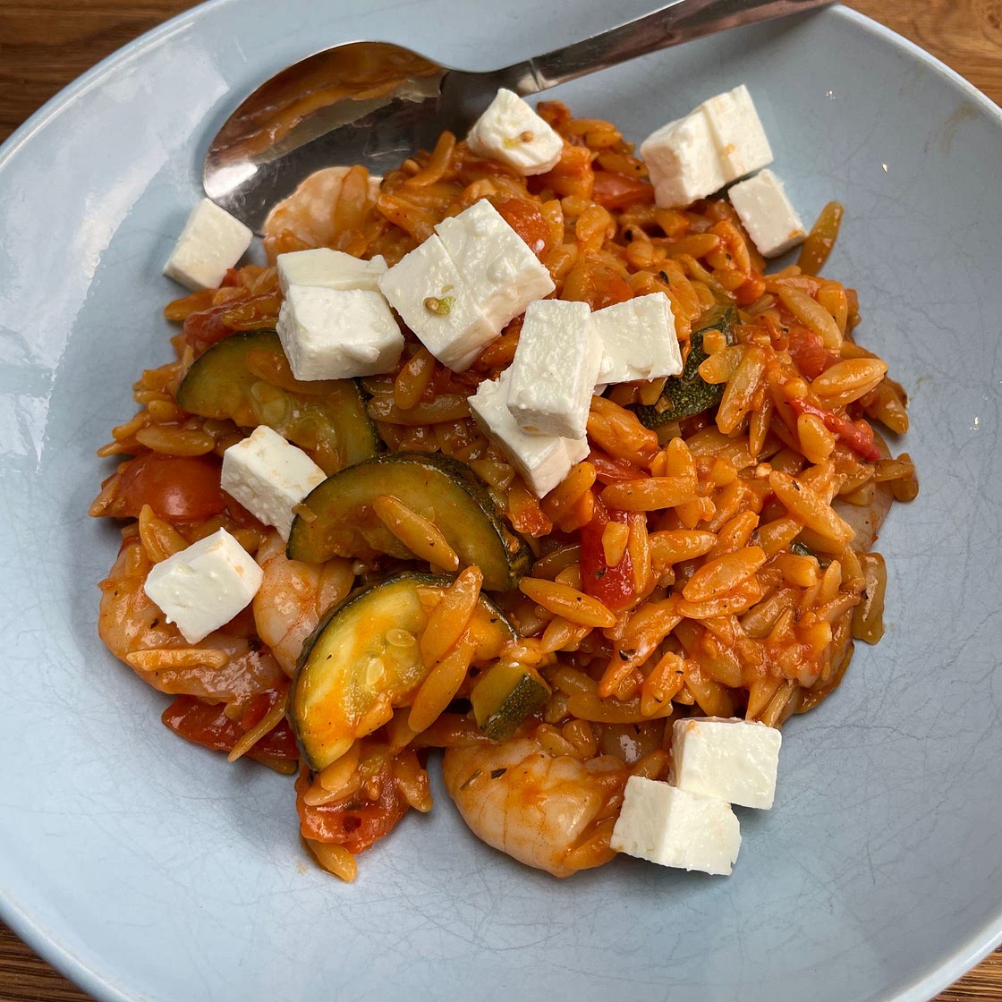 King Prawn, Tomato & Courgette Orzotto With Feta