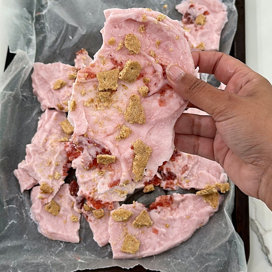 Strawberry cheesecake yogurt bark