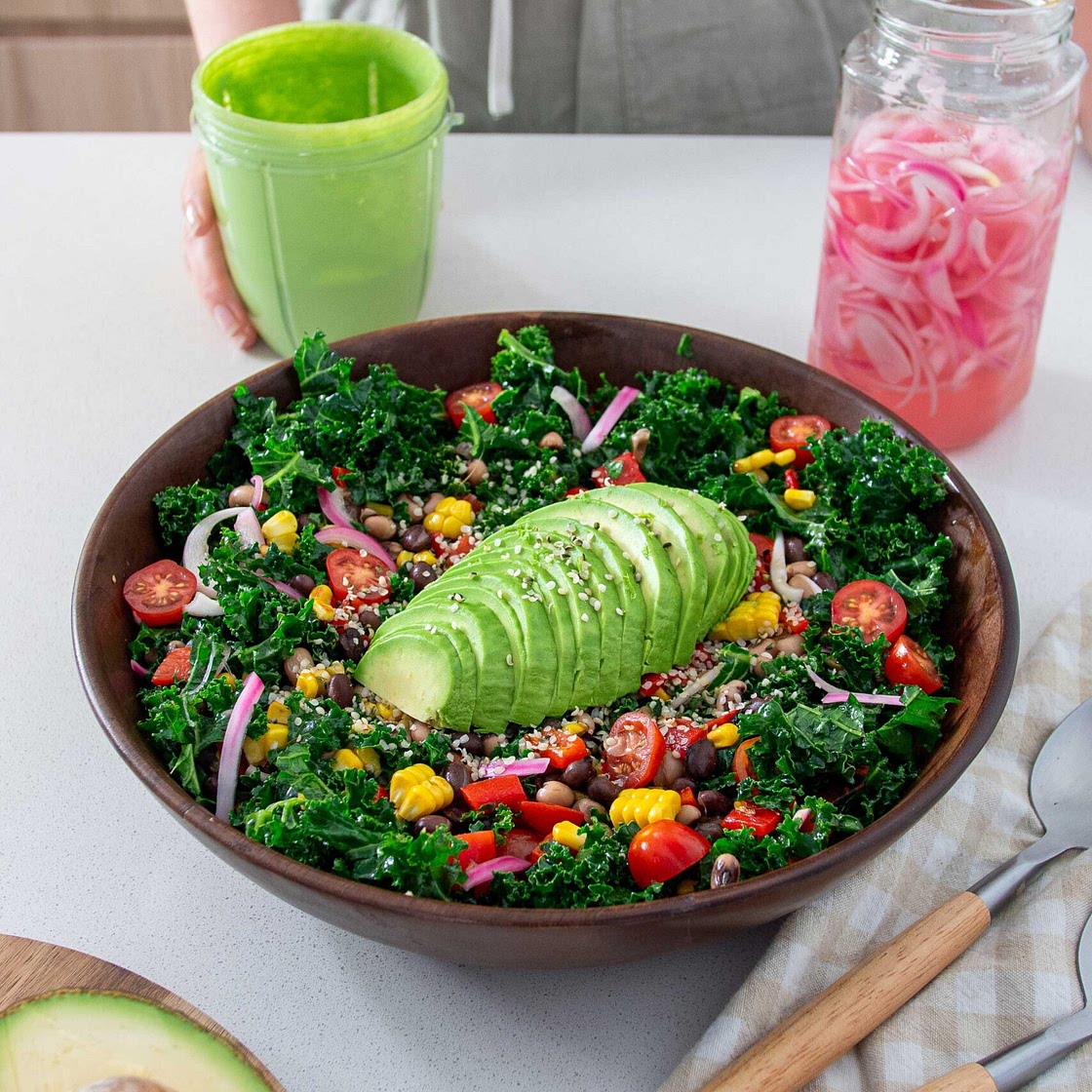 2-Bean Avocado Salad with Jalapenos, Cilantro Dressing