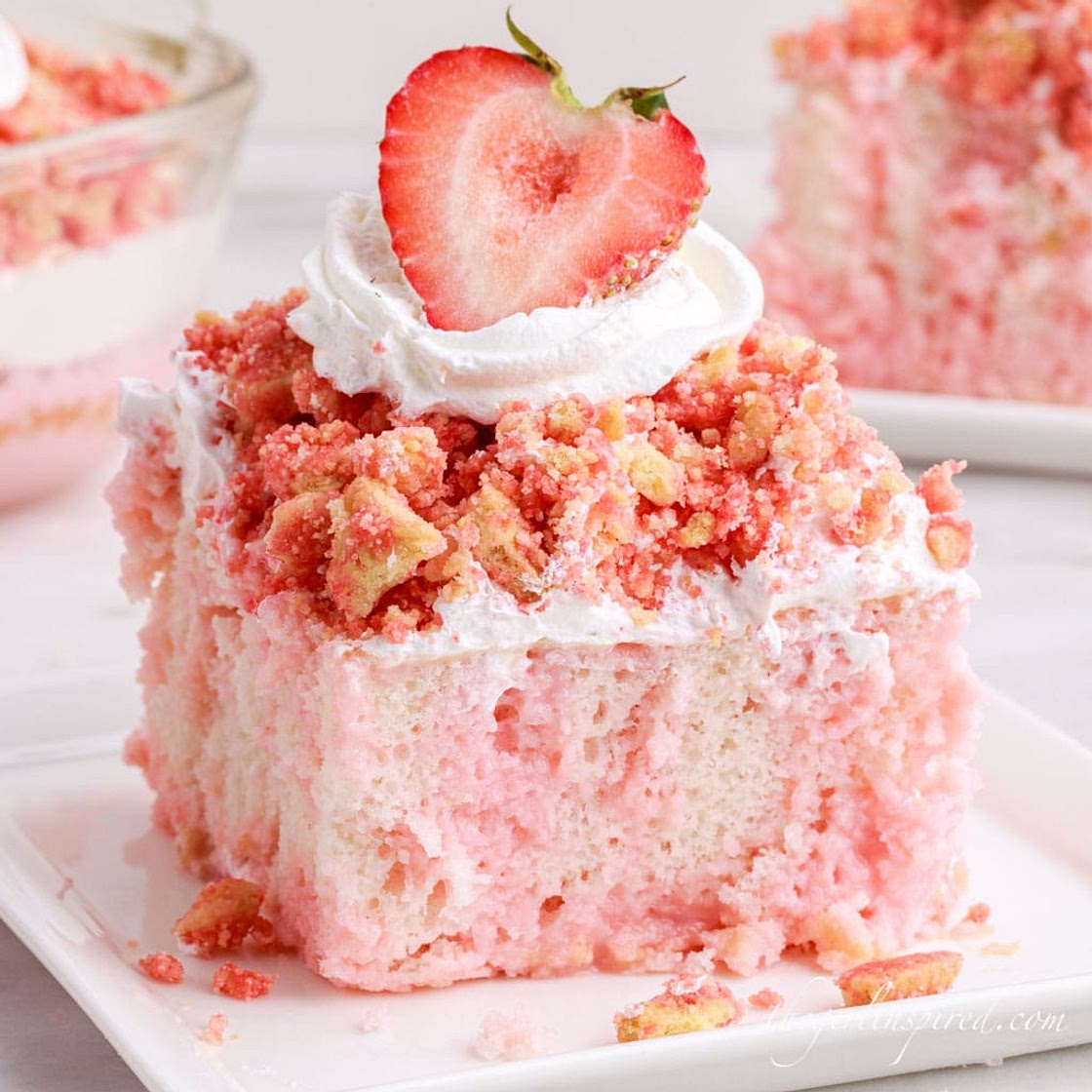 Strawberry Crunch Poke Cake