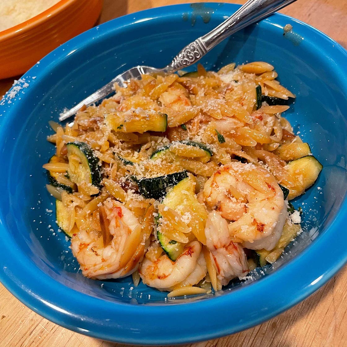 Lemon-Garlic Shrimp Orzo Skillet