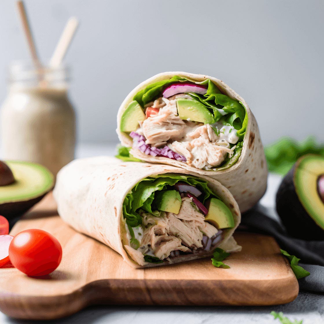 Grilled Chicken Avocado Wrap with Creamy Greek Yogurt Dressing