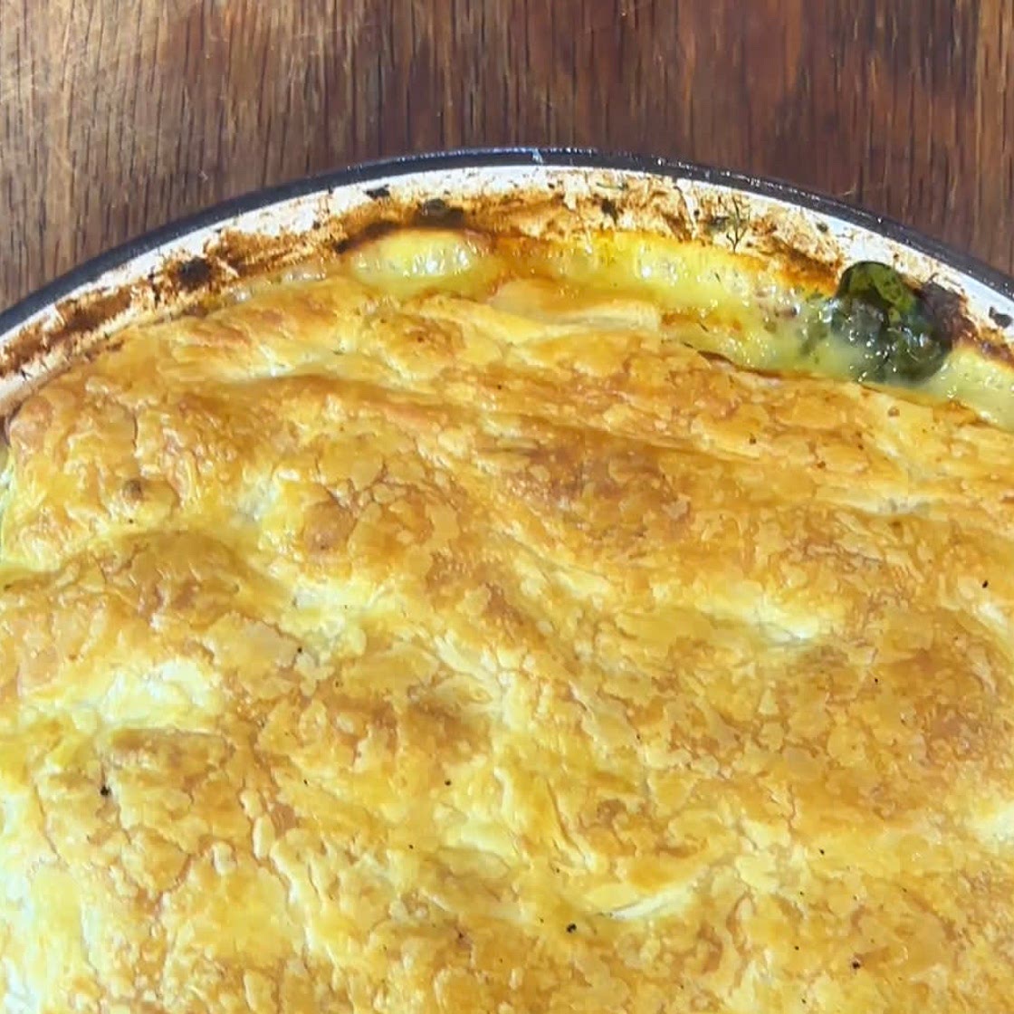 Chicken Leek and bacon pot pie