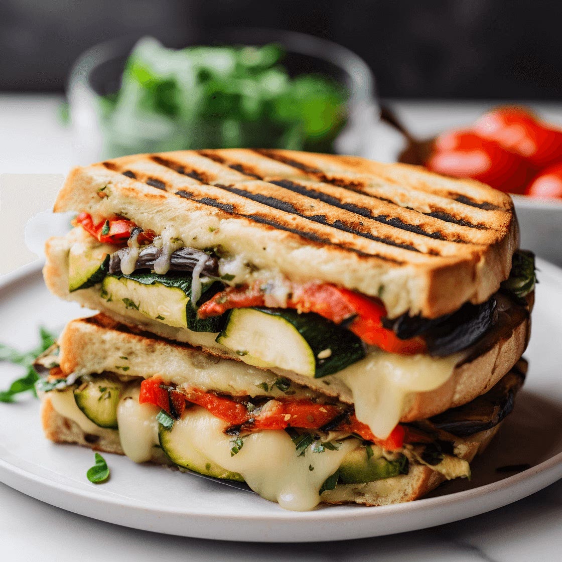 Grilled Veggie Panini with Pesto Mayo