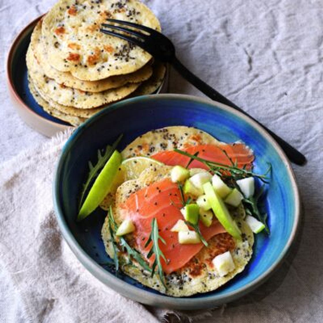 Crêpes aux graines de chia saumon et pomme verte