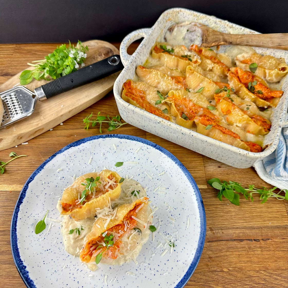 Roasted Bell Pepper and Feta Stuffed Pasta Shells