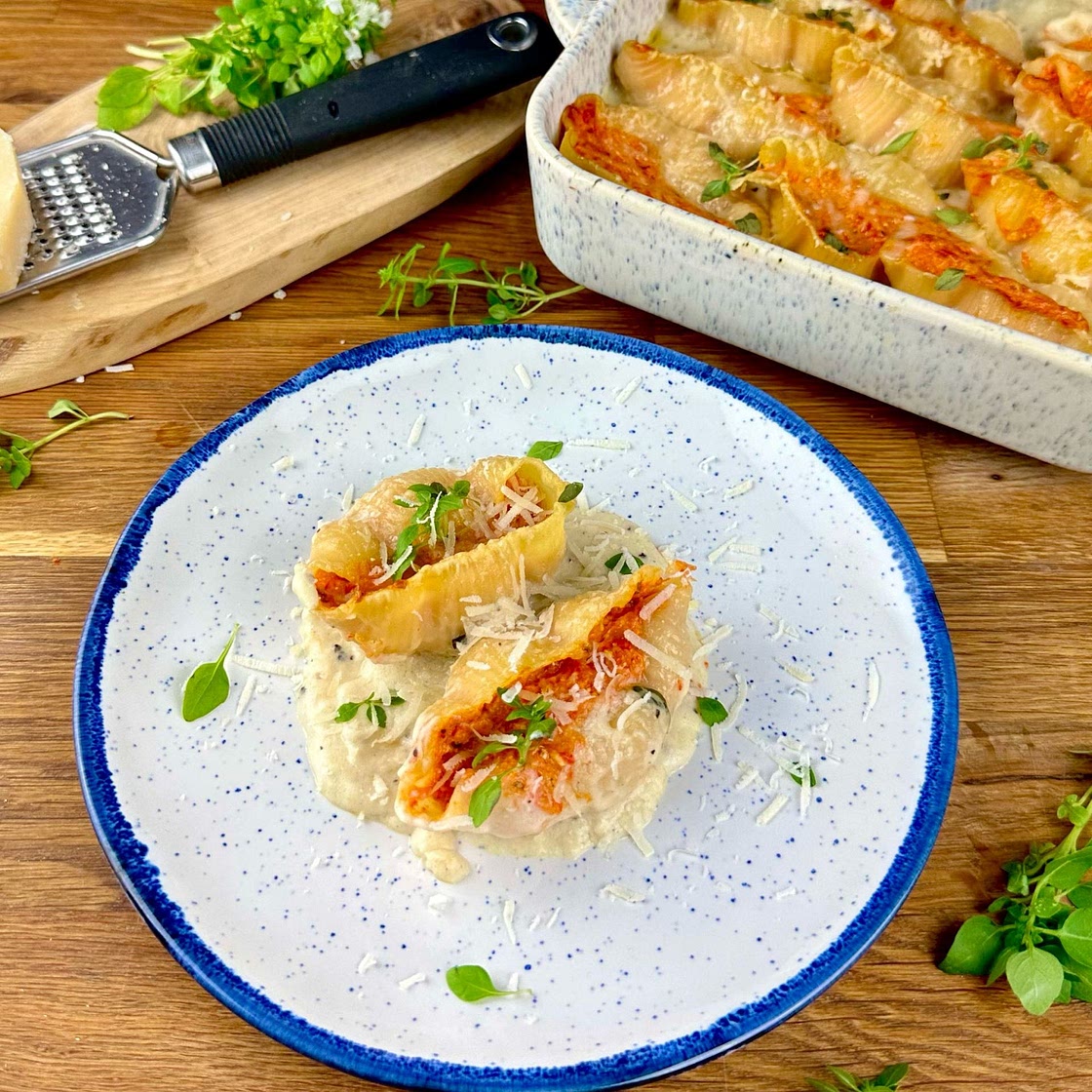 Roasted Bell Pepper and Feta Stuffed Pasta Shells