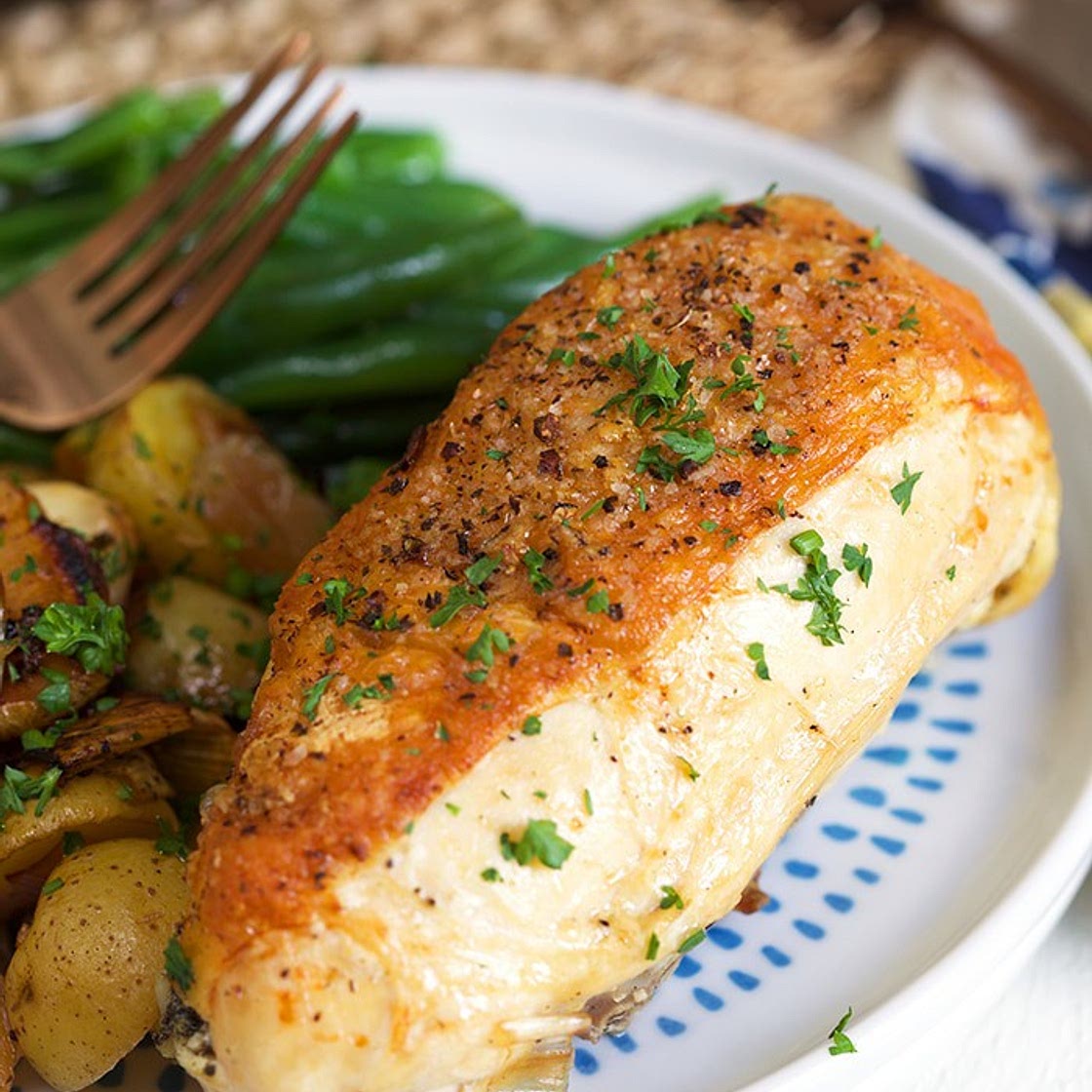 Cast Iron Skillet Chicken Breasts with Potatoes and Leeks