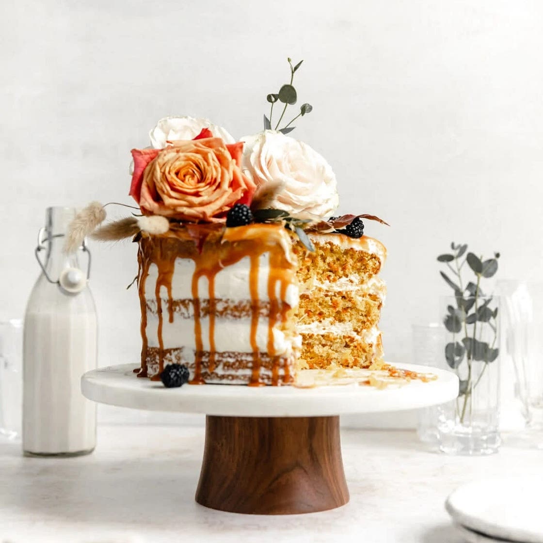 Cardamom spiced carrot cake with ginger frosting and caramel  