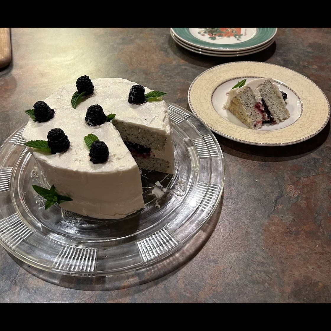 lemon-poppyseed cake w/ blackberry compote 