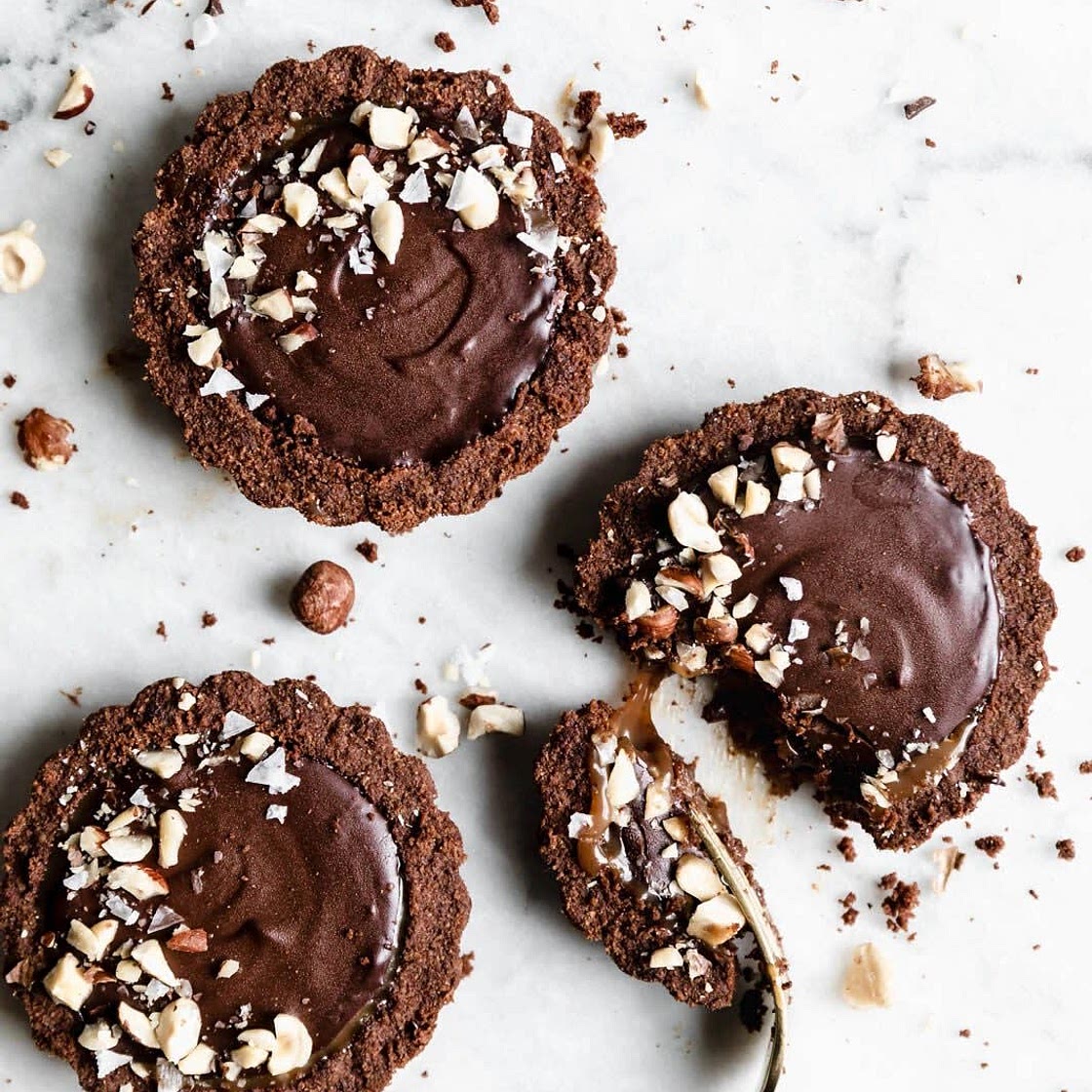 Hazelnut salted caramel chocolate tarts 