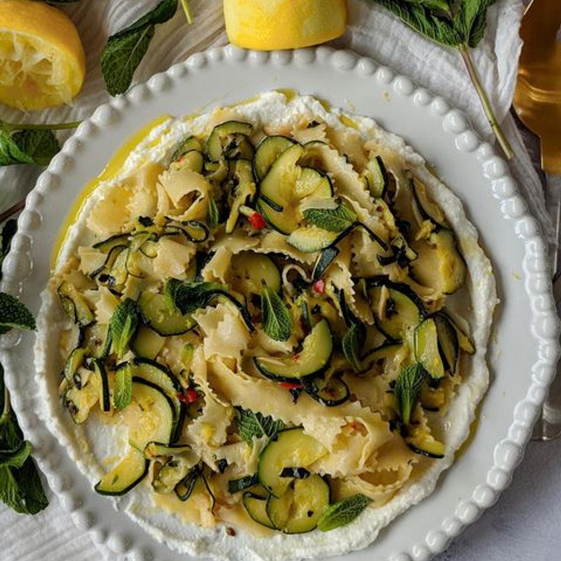 Courgette pasta with ricotta and lemon