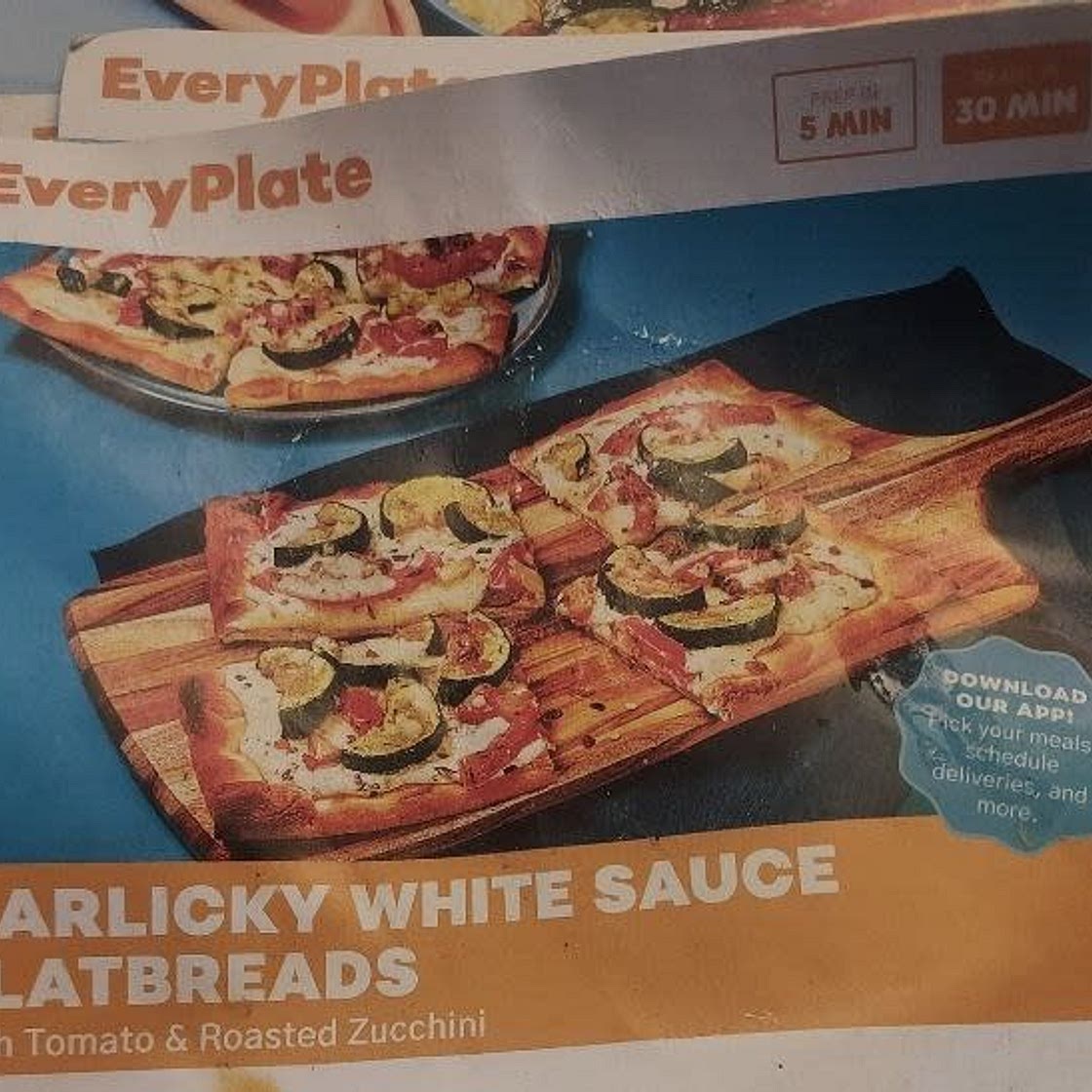 Garlicky White Sauce Flatbreads with tomato and roasted zucchini