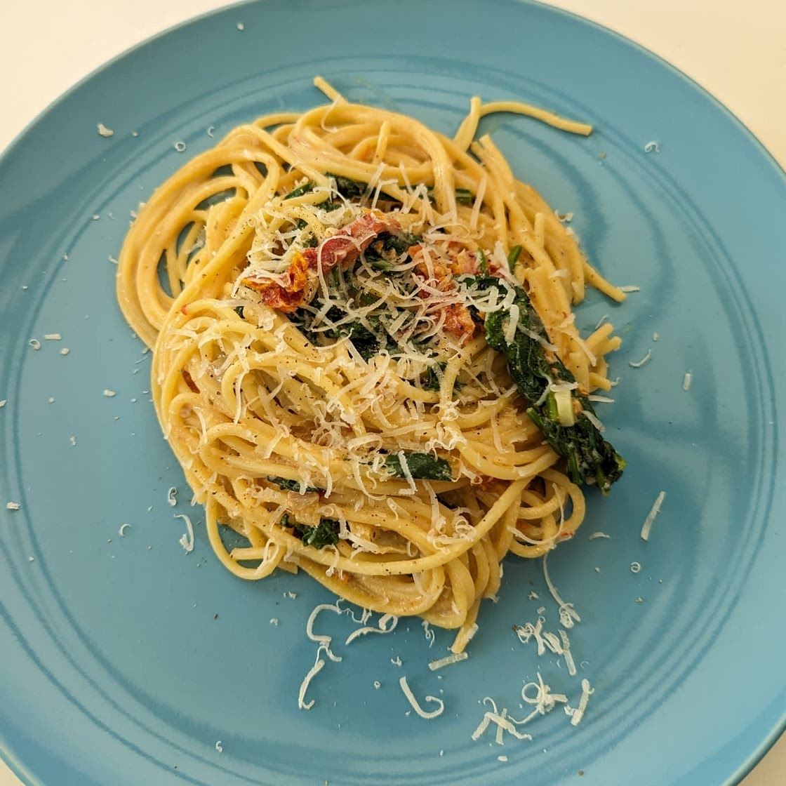 Spaghetti & Spinach with Sun-Dried Tomato Cream Sauce