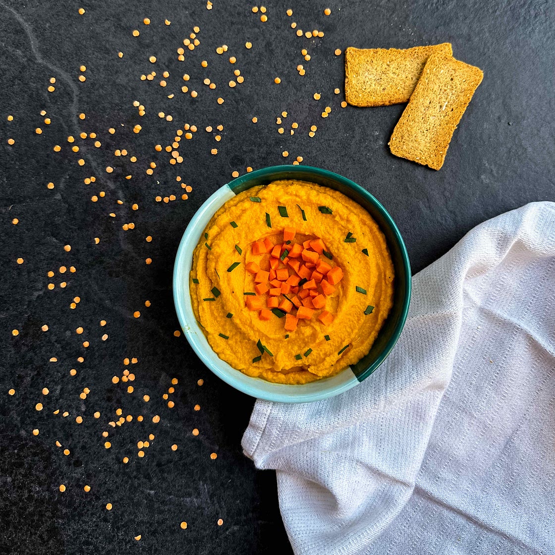 Houmous de lentilles corail carottes