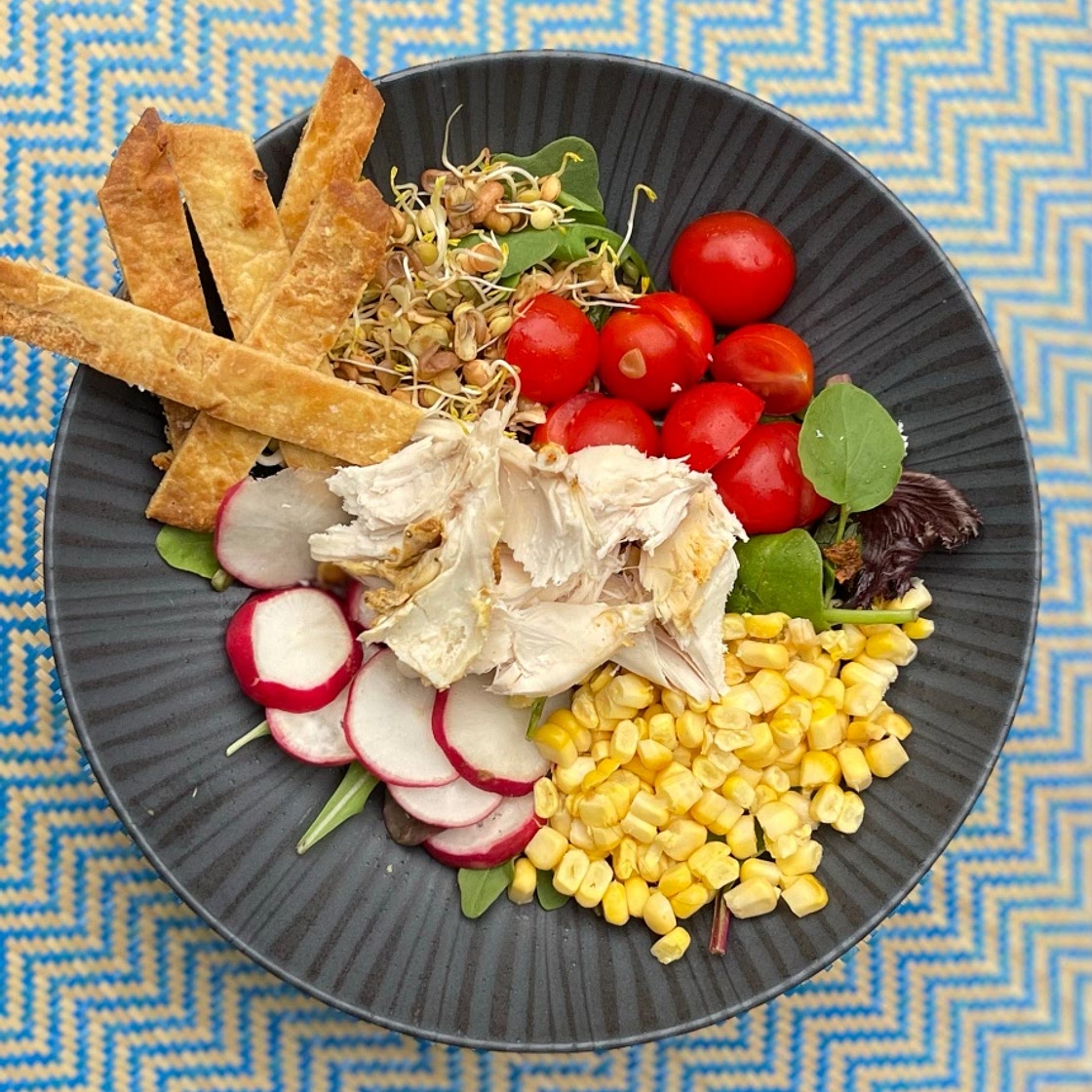 Leftover Chicken Taco Salad with a Lime and Coriander Dressing a