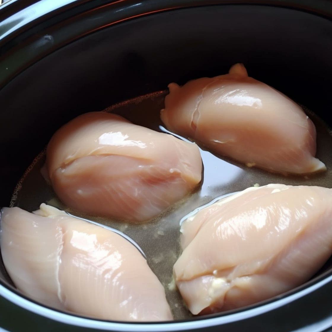 Put chicken in a crock pot and after just 5 minutes of prep, you