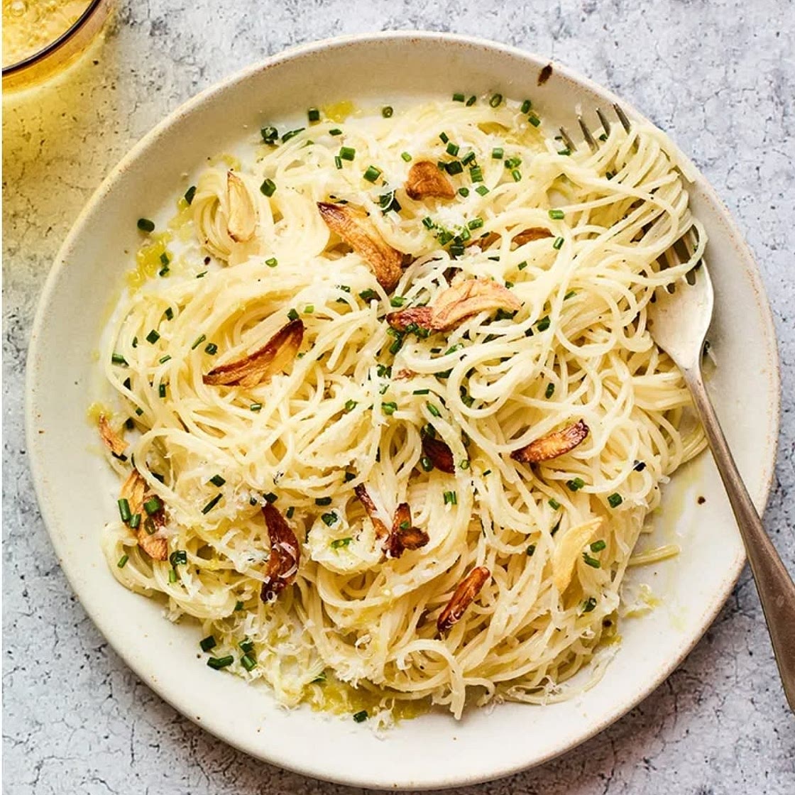 Garlicky Noodles with Chives & Parmesan