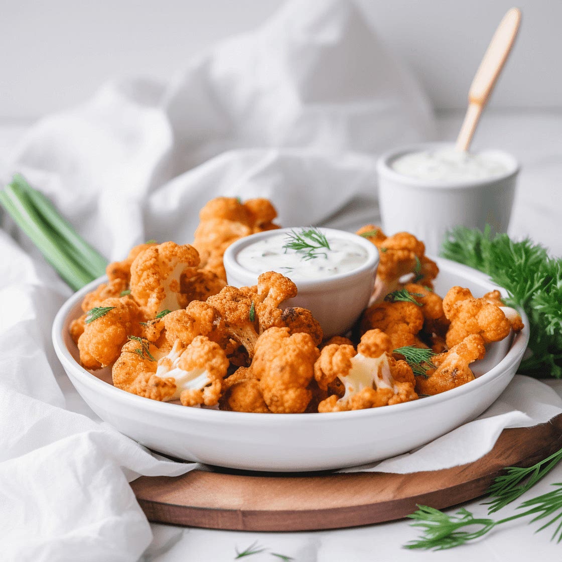 Zesty Buffalo Cauliflower Bites with Creamy Ranch Dip