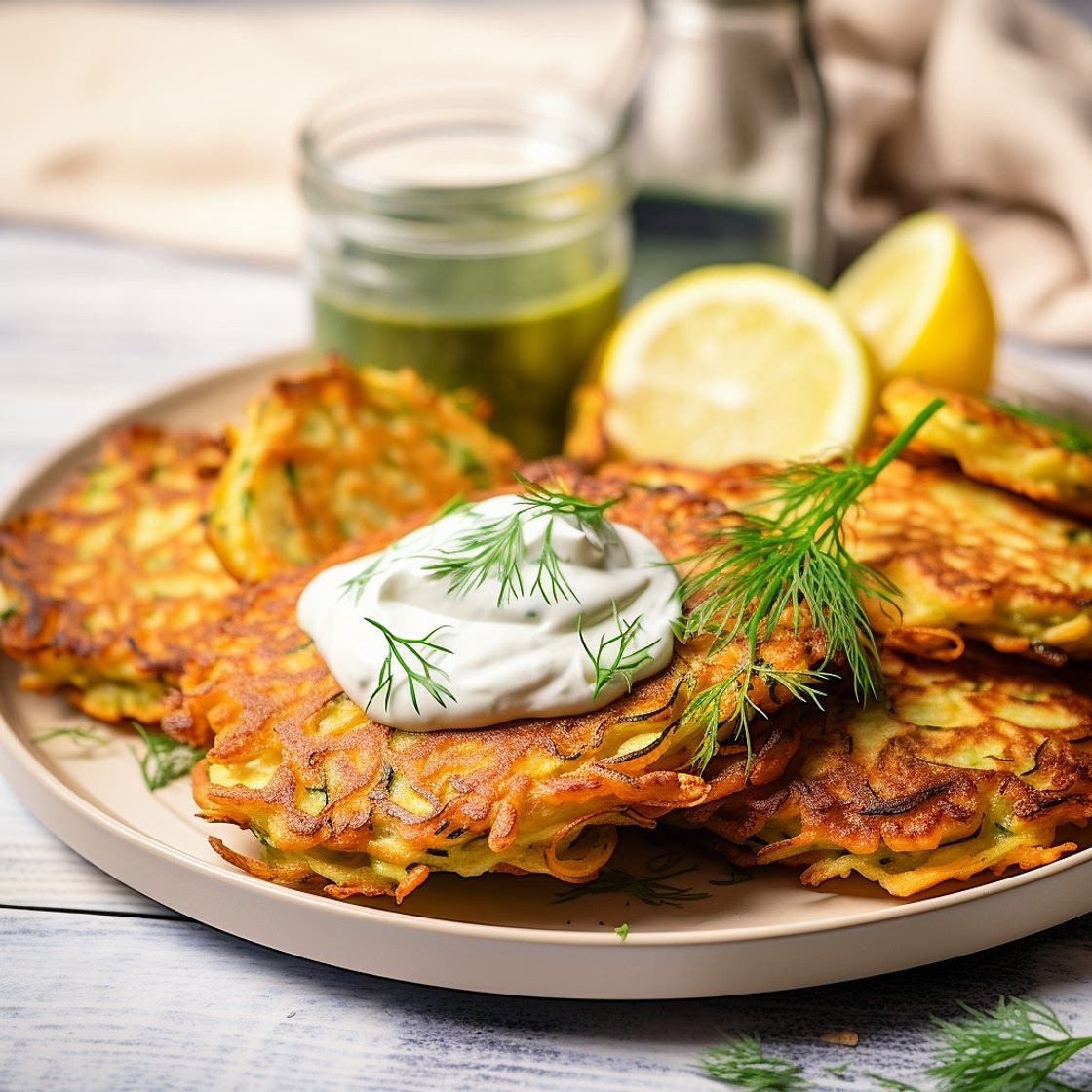 Zucchini Fritters with Yogurt Dill Sauce