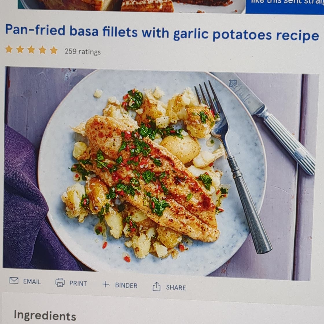 Pan-fried basa with garlic potatoes